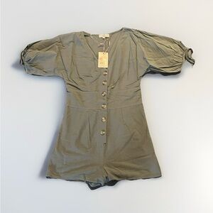 Entro Olive Green Button-Front One Piece Shorts Romper